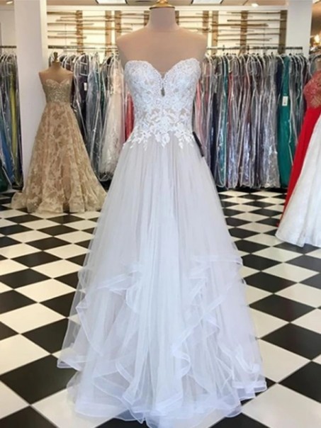 A-Line Lace Tulle Long Prom Dresses Formal Evening Gowns 995011365 A-Line Lace Tulle Long Prom Dresses Formal Evening Gowns 995011365