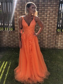 A-Line Beaded Lace Tulle Long Prom Dresses Formal Evening Gowns 995011367 A-Line Beaded Lace Tulle Long Prom Dresses Formal Evening Gowns 995011367