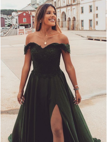 A-Line Lace Off-the-Shoulder Long Prom Dresses Formal Evening Gowns 995011368