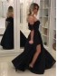 A-Line Black Off-the-Shoulder Long Prom Dresses Formal Evening Gowns 995011369