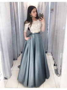 A-Line Two Pieces Lace Prom Dresses Formal Evening Dresses 99501137 A-Line Two Pieces Lace Prom Dresses Formal Evening Dresses 99501137