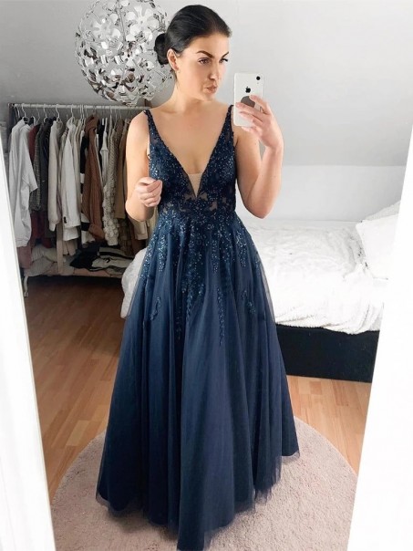 A-Line Beaded Lace Long Prom Dresses Formal Evening Gowns 995011371 A-Line Beaded Lace Long Prom Dresses Formal Evening Gowns 995011371