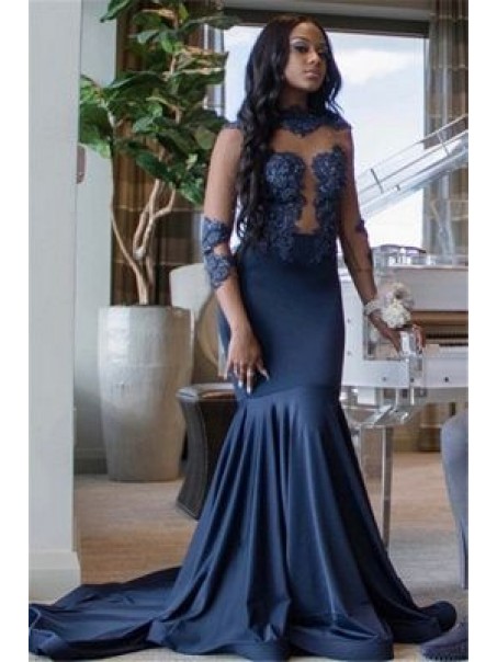 Mermaid Lace Appliques Long Prom Dresses Formal Evening Gowns 995011385