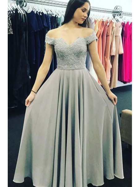 A-Line Lace Off-the-Shoulder Long Prom Dresses Formal Evening Gowns 995011395