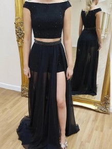 A-Line Two Pieces Beaded Long Prom Dresses Formal Evening Gowns 995011399 A-Line Two Pieces Beaded Long Prom Dresses Formal Evening Gowns 995011399