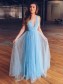A-Line Sequins Tulle Long Prom Dresses Formal Evening Gowns 995011402