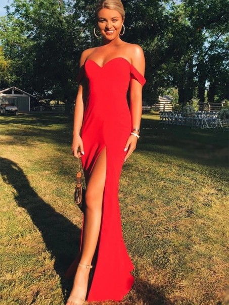 Long Red Off-the-Shoulder Prom Dresses Formal Evening Gowns 995011403