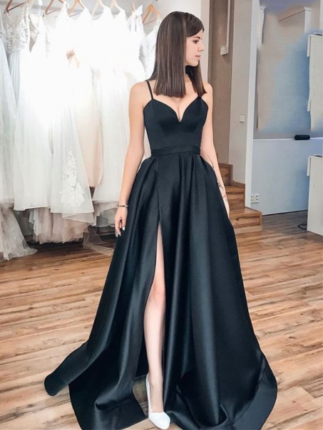 A-Line Long Black Prom Dresses Formal Evening Gowns 995011405