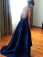A-Line Halter Satin Long Prom Dresses Formal Evening Gowns 995011407