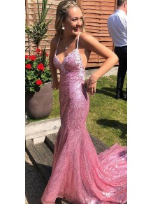 Mermaid Sequins Lace Long Prom Dresses Formal Evening Gowns 995011411