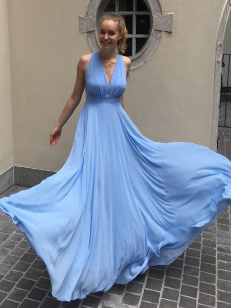 A-Line Chiffon V-Neck Long Prom Dresses Formal Evening Gowns 995011414