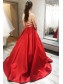 A-Line Long Red Satin Prom Dresses Formal Evening Gowns 995011416