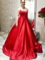 A-Line Long Red Satin Prom Dresses Formal Evening Gowns 995011416