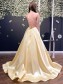 A-Line Long Yellow Satin Prom Dresses Formal Evening Gowns 995011421
