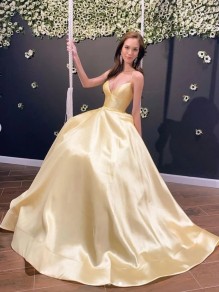 A-Line Long Yellow Satin Prom Dresses Formal Evening Gowns 995011421 A-Line Long Yellow Satin Prom Dresses Formal Evening Gowns 995011421