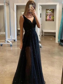 A-Line Sequins Tulle Long Prom Dresses Formal Evening Gowns 995011427 A-Line Sequins Tulle Long Prom Dresses Formal Evening Gowns 995011427