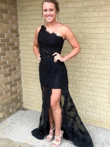 Long Black Lace One-Shoulder Prom Dresses Formal Evening Gowns 995011428 Long Black Lace One-Shoulder Prom Dresses Formal Evening Gowns 995011428
