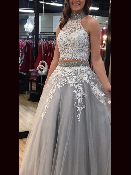 A-Line Beaded Lace Two Pieces Long Prom Dresses Formal Evening Gowns 995011436 A-Line Beaded Lace Two Pieces Long Prom Dresses Formal Evening Gowns 995011436