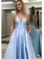 A-Line Long Pink V-Neck Prom Dresses Formal Evening Gowns 995011438