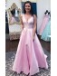 A-Line Long Pink V-Neck Prom Dresses Formal Evening Gowns 995011438