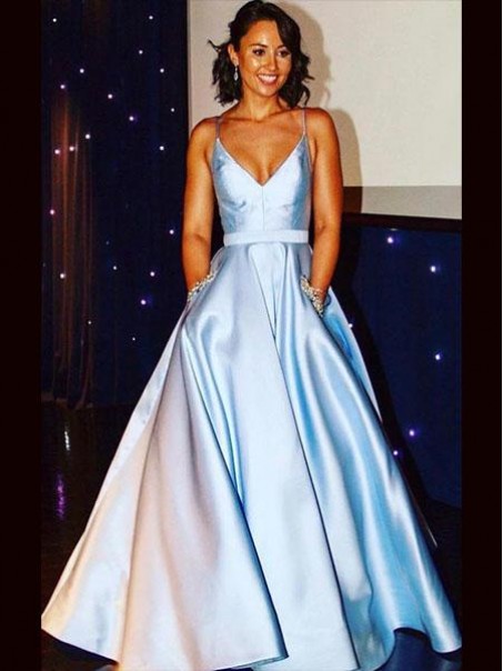 A-Line Beaded V-Neck Long Prom Dresses Formal Evening Gowns 995011446