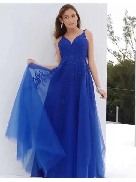 A-Line Beaded Lace Long Tulle Prom Dresses Formal Evening Gowns 995011448