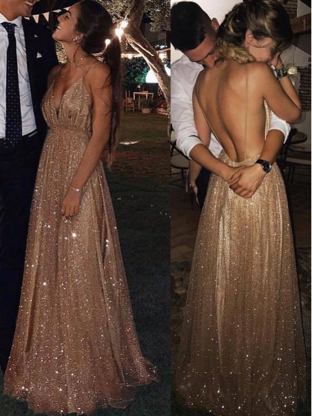 Sexy Sparkly V-Neck Long Prom Dresses Formal Evening Dresses 99501147