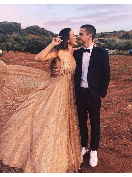A-Line Sequins Long Prom Dresses Formal Evening Gowns 995011470