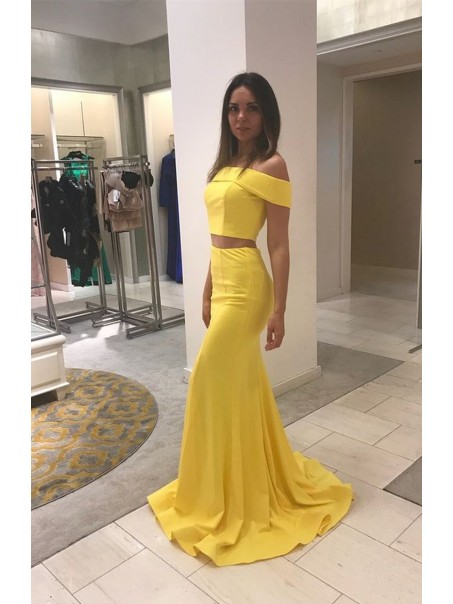 Long Yellow Mermaid Two Pieces Prom Dresses Formal Evening Gowns 995011477 Long Yellow Mermaid Two Pieces Prom Dresses Formal Evening Gowns 995011477
