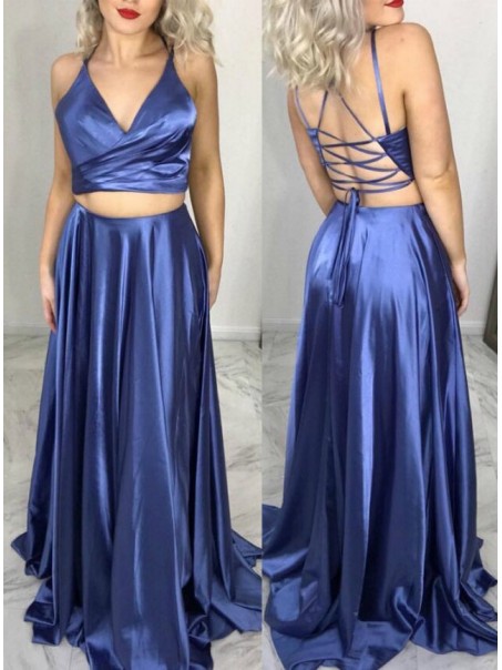 A-Line Two Pieces Long Prom Dresses Formal Evening Gowns 995011478