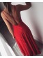 A-Line Long Red V-Neck Prom Dresses Formal Evening Gowns 995011479