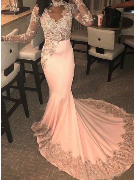 Mermaid Long Sleeves Lace Prom Dresses Formal Evening Gowns 995011487