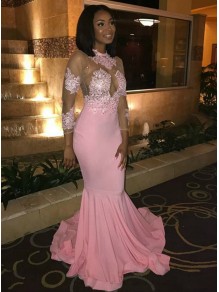 Mermaid Lace Long Sleeves Pink Prom Dresses Formal Evening Gowns 995011491 Mermaid Lace Long Sleeves Pink Prom Dresses Formal Evening Gowns 995011491