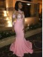 Mermaid Lace Long Sleeves Pink Prom Dresses Formal Evening Gowns 995011491