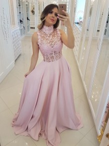 A-Line Beaded Lace Long Pink Prom Dresses Formal Evening Gowns 995011499 A-Line Beaded Lace Long Pink Prom Dresses Formal Evening Gowns 995011499