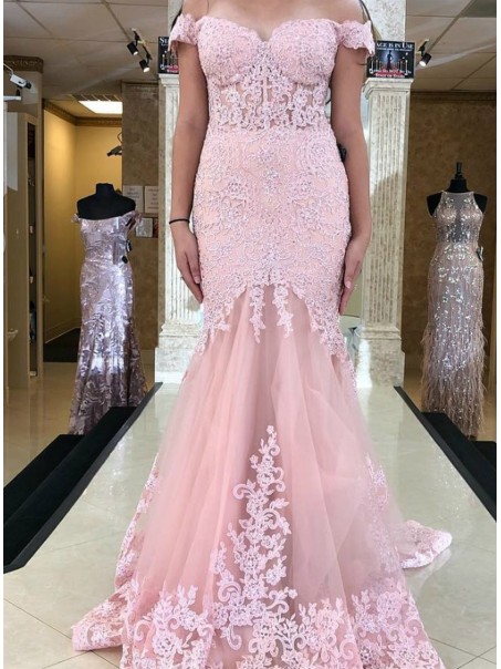 Mermaid Lace Off-the-Shoulder Long Prom Dresses Formal Evening Gowns 995011507