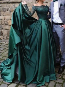 A-Line Long Sleeves Lace Satin Long Prom Dresses Formal Evening Gowns 995011512 A-Line Long Sleeves Lace Satin Long Prom Dresses Formal Evening Gowns 995011512