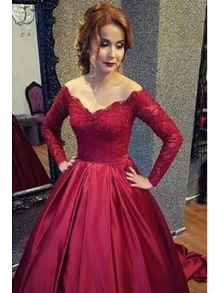 Ball Gown Beaded Lace Long Sleeves Prom Dresses Formal Evening Gowns 995011521