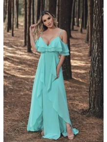 A-Line Chiffon V-Neck Long Prom Dresses Formal Evening Gowns 995011542