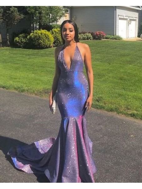 Mermaid V-Neck Long Prom Dresses Formal Evening Gowns 995011543