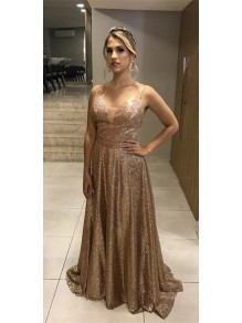 A-Line Sequins Long Prom Dresses Formal Evening Gowns 995011548