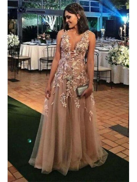 A-Line V-Neck Long Prom Dresses Formal Evening Dresses 99501155