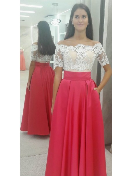 A-Line Lace Off-the-Shoulder Long Prom Dresses Formal Evening Gowns 995011550
