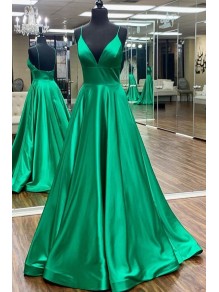 A-Line Long Green Satin Prom Dresses Formal Evening Gowns 995011552