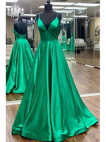 A-Line Long Green Satin Prom Dresses Formal Evening Gowns 995011552 A-Line Long Green Satin Prom Dresses Formal Evening Gowns 995011552