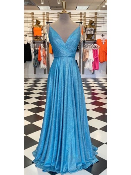 A-Line Sparkle V-Neck Long Prom Dresses Formal Evening Gowns 995011553