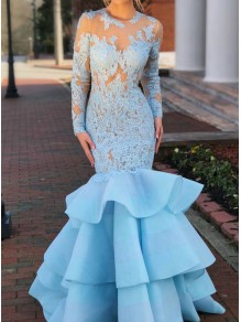 Mermaid Long Sleeves Lace Prom Dresses Formal Evening Gowns 995011560