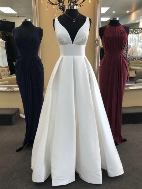 A-Line V-Neck Long Ivory Prom Dresses Formal Evening Gowns 995011566 A-Line V-Neck Long Ivory Prom Dresses Formal Evening Gowns 995011566