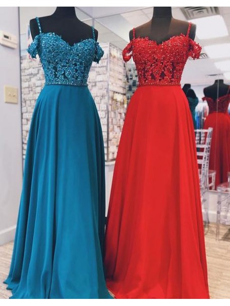 A-Line Beaded Lace Off-the-Shoulder Long Prom Dresses Formal Evening Gowns 995011578