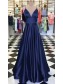 A-Line Long Satin V-Neck Prom Dresses Formal Evening Gowns 995011590
